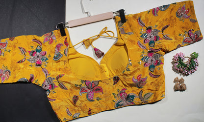 Yellow Velvet Floral Sequin Blouse