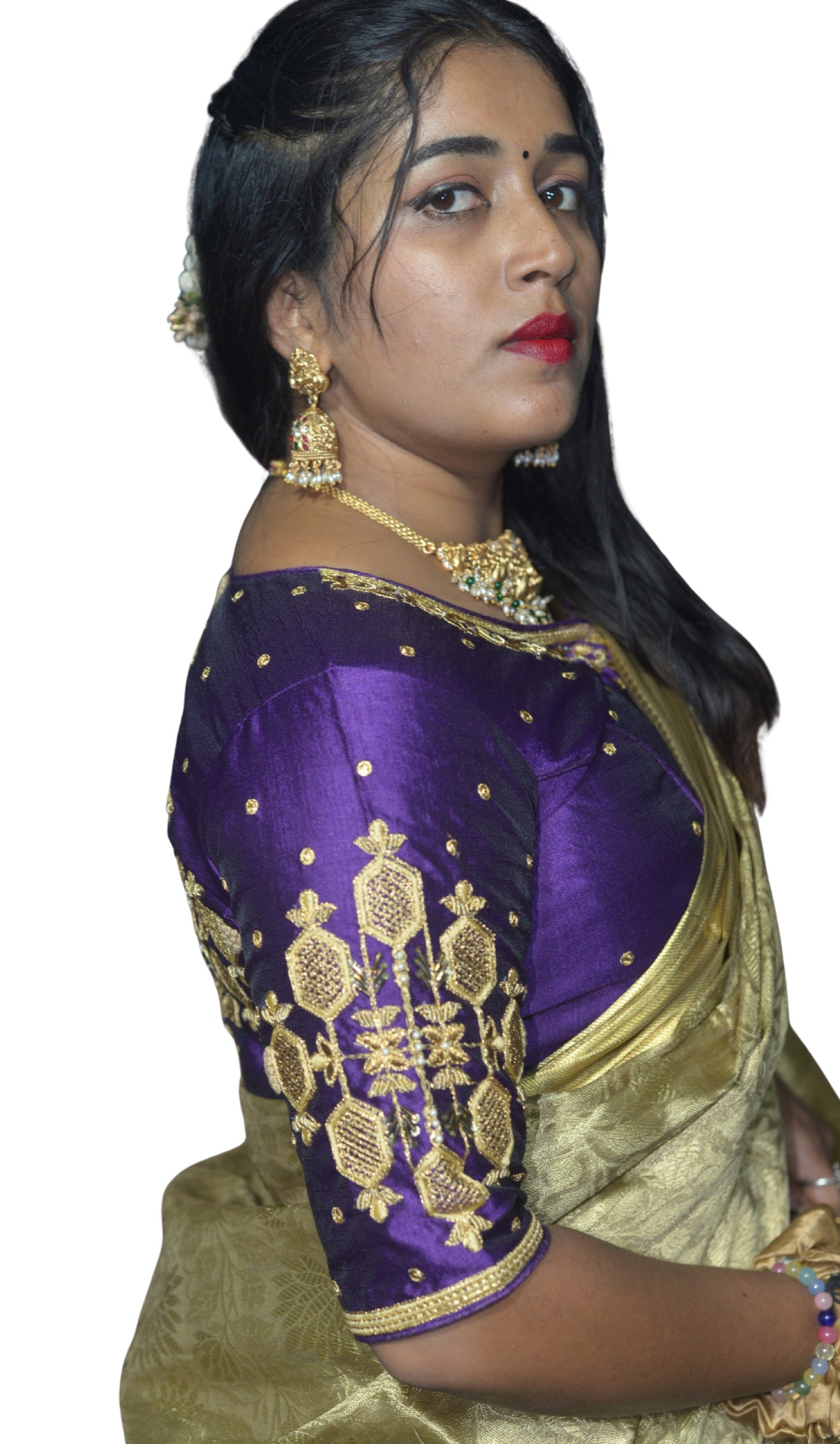 Wine Blouse with Floral & Geometric Embroidery