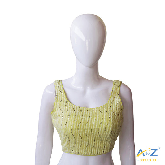 Light Yellow Sequin Striped Sleeveless Blouse