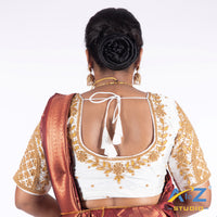 White Silk Cloth Blouse with Leaf and flower Design