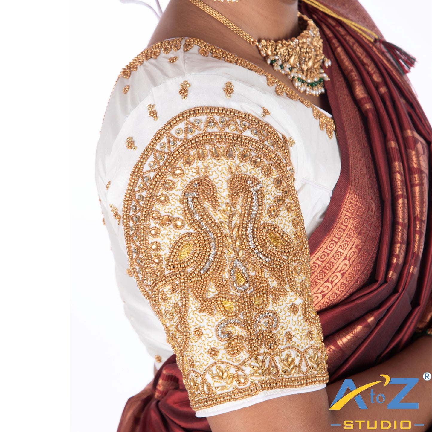 White Silk Cloth Blouse with Double Peacock Design