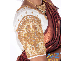 White Silk Cloth Blouse with Double Peacock Design