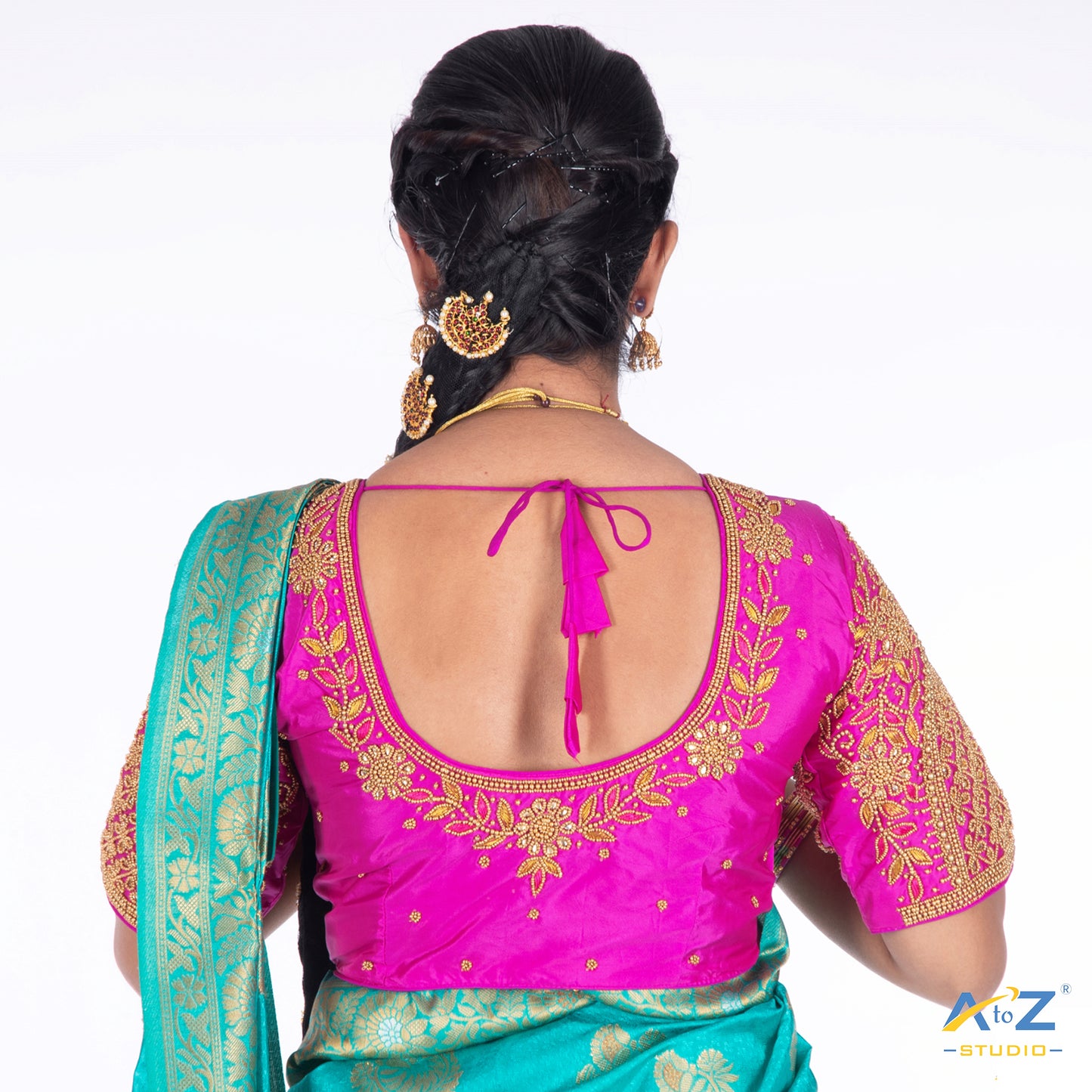 Bright pink Silk Cloth Blouse with Leaf and flower Design