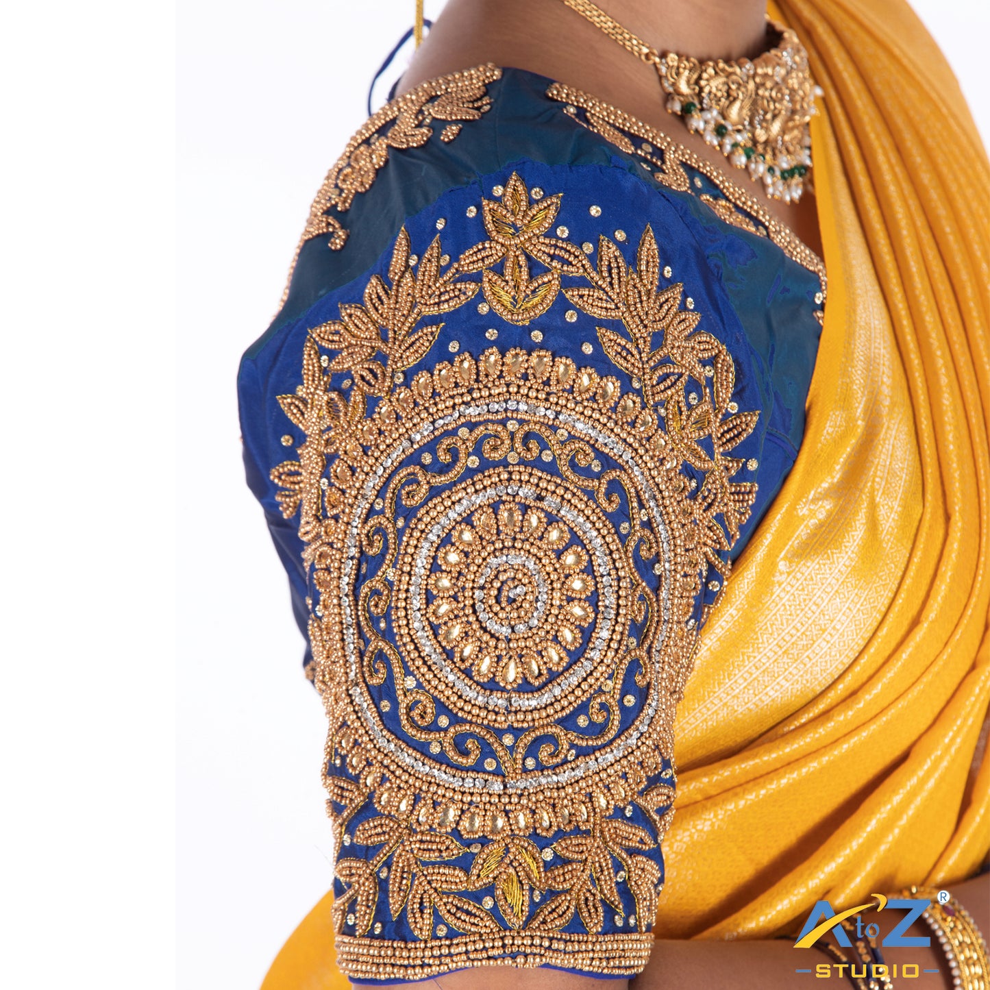 Royal Blue Silk  Blouse with Circle and kundan work Design