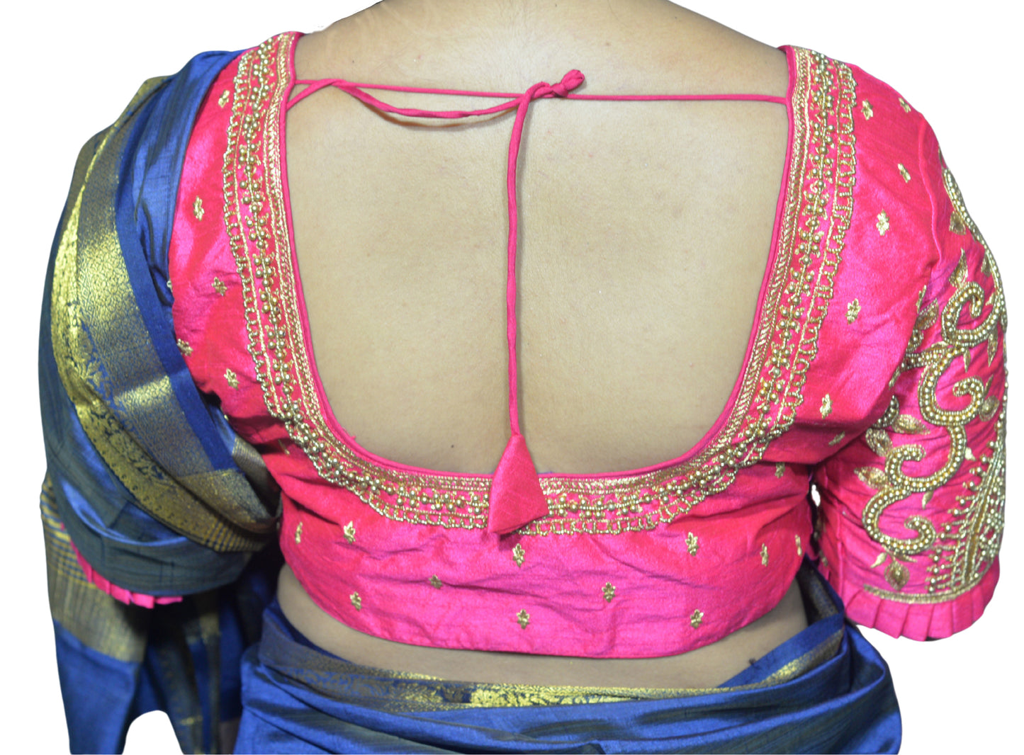 Magenta Blouse with Leaf Sleeves & Dual Embroidery