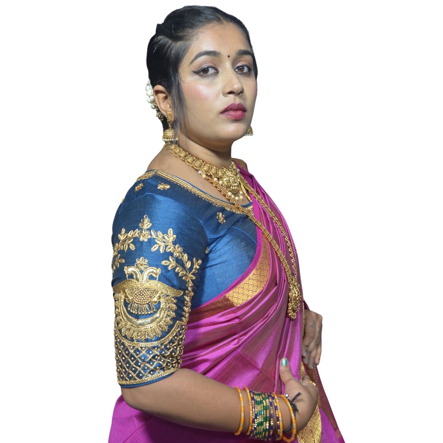 Peacock Morpankh Blouse with Shoulder Motifs & Criss-Cross Back