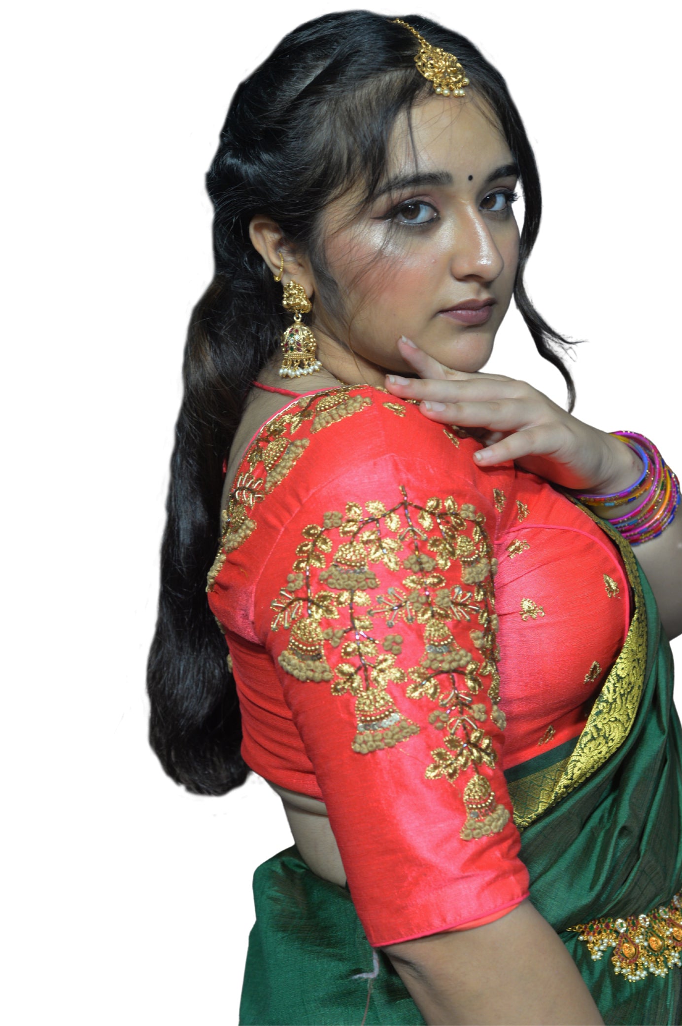 Floral Embroidered Rani Blouse with Aari & Machine Work