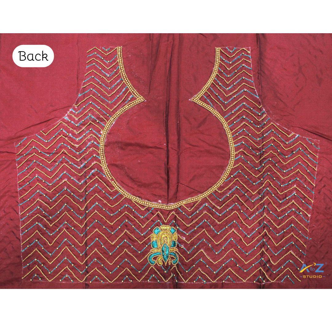 Dark Brick  Silk Blouse Piece With Aari Work