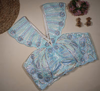Aqua Sky Blue Scalloped Wing Collar Blouse with Intricate Hand-Embellished Beadwork