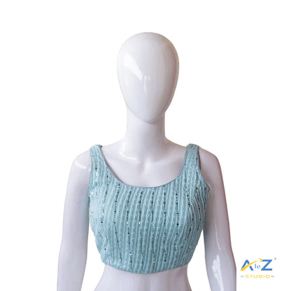 Light Aqua Sequin Striped Sleeveless Blouse