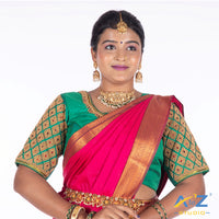 Light Rama Green Silk Cloth Blouse with Kite of chain Design