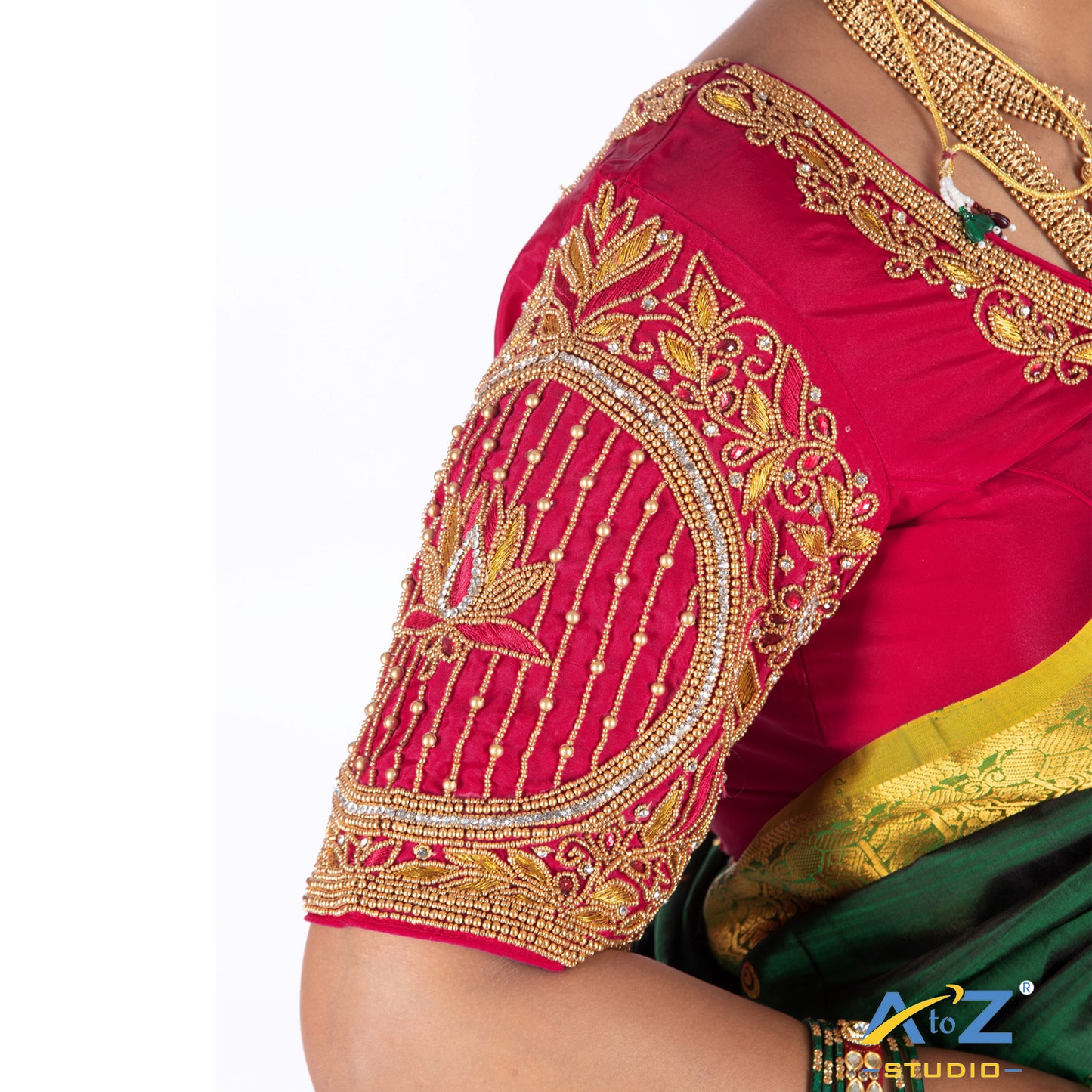 Punch Pink Silk Cloth Blouse with Lotus in circle Design