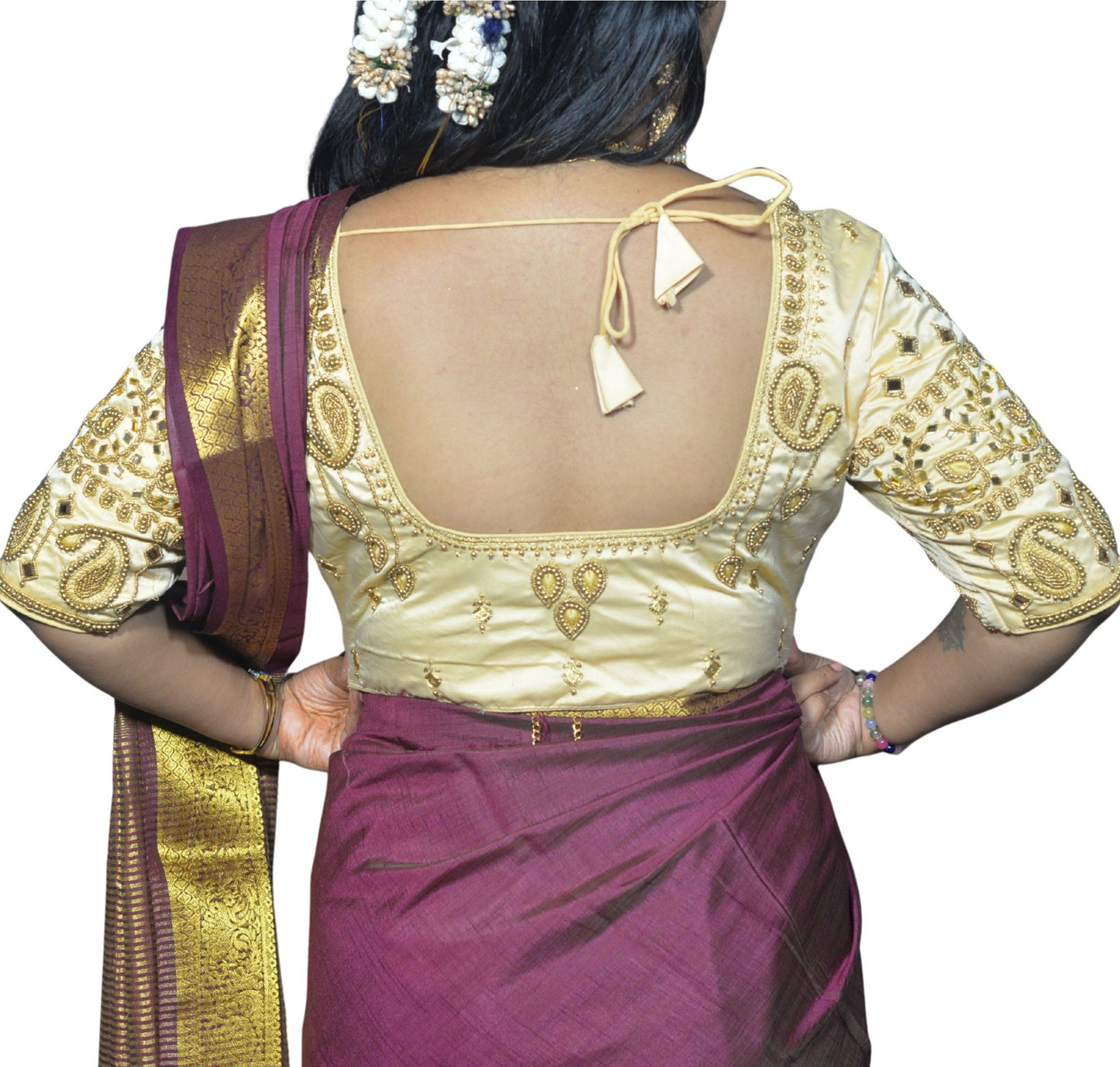 Ivory Blouse with Kite & Mango Motifs, Dual Embroidery