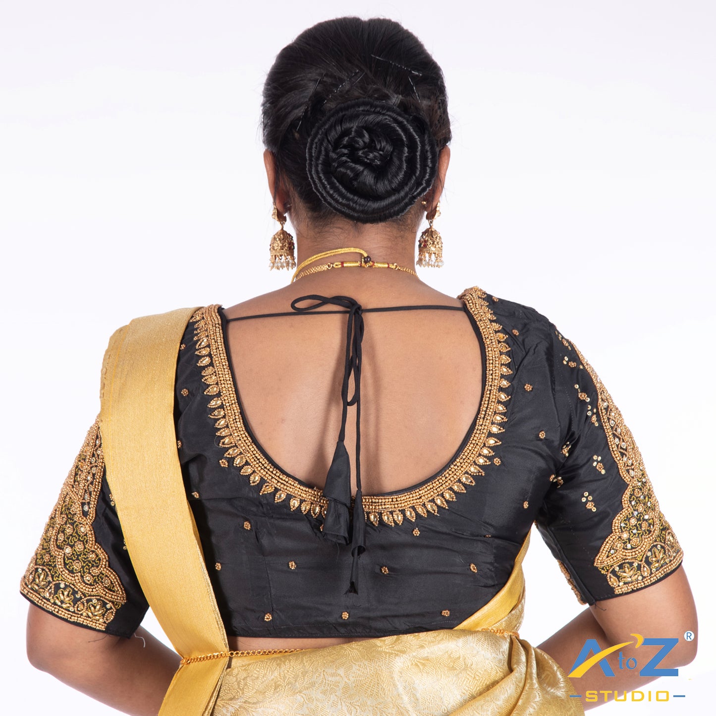 Black Silk Cloth Blouse with Double Peacock Design