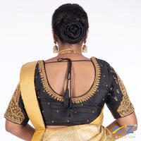 Black Silk Cloth Blouse with Double Peacock Design