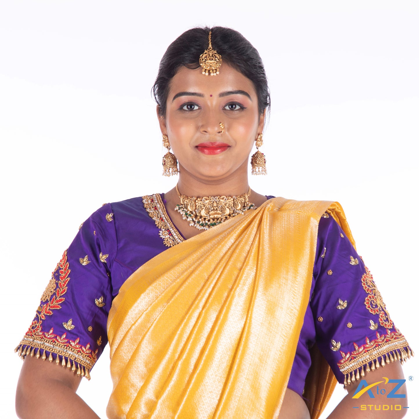 Purple Silk Cloth Blouse with Flower and leaf Design