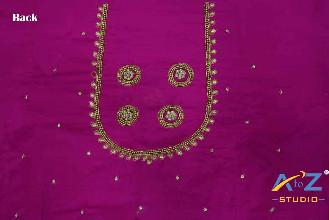 Bright Pink Silk Blouse Piece With Aari Work