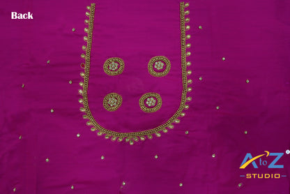 Bright Pink Silk Blouse Piece With Aari Work
