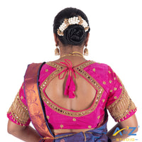 Fuchsia  Silk Cloth Blouse with Small peacock ,chain and mirror Design