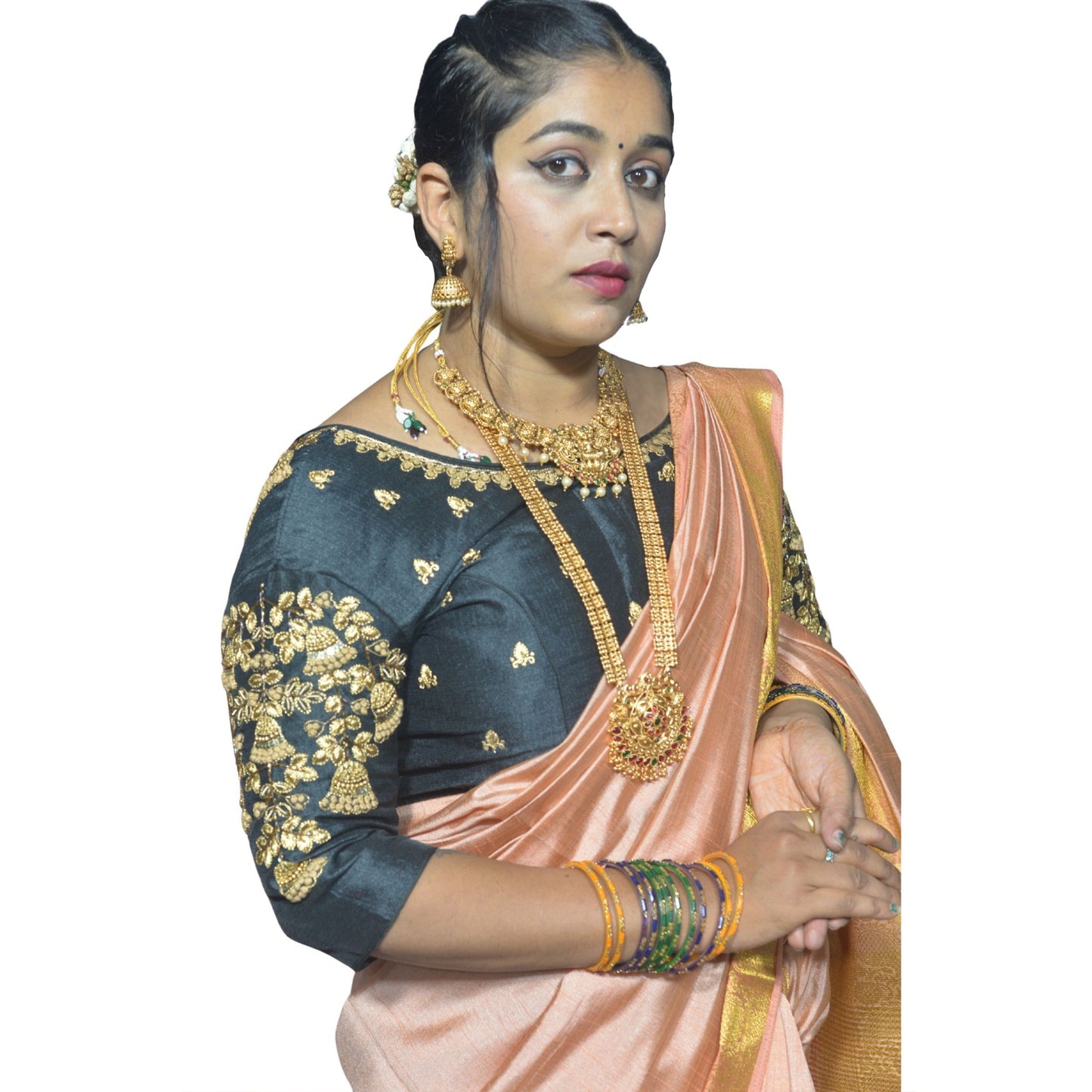 Elegant Black Blouse with Floral Aari & Machine Embroidery