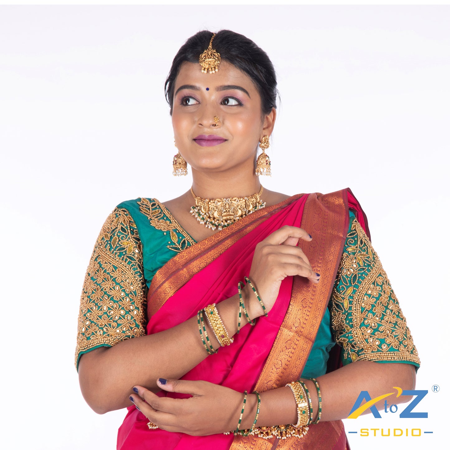 Rama Blue Silk Cloth Blouse with Leaf and flower Design