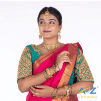 Rama Blue Silk Cloth Blouse with Leaf and flower Design