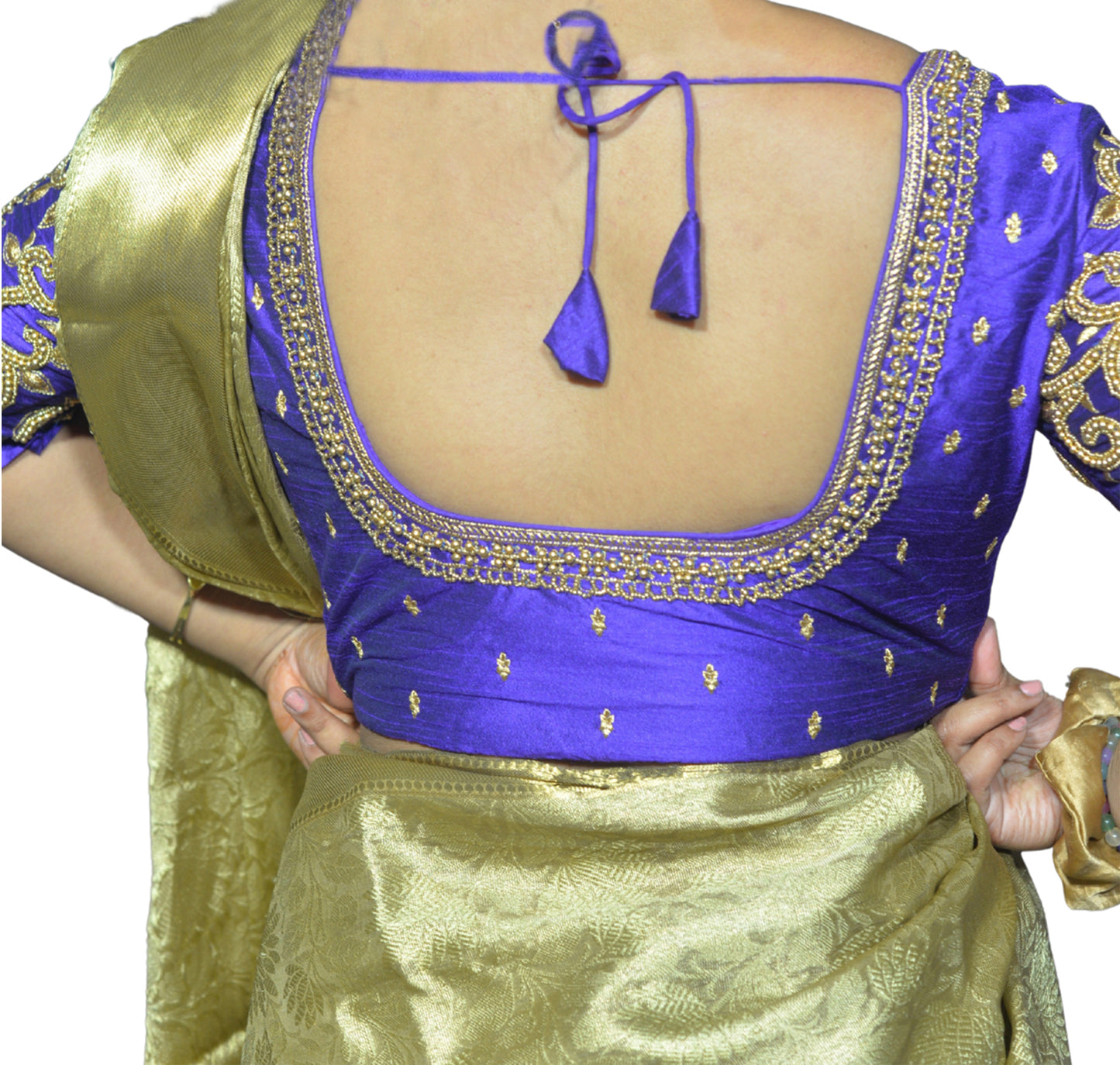 Purple Blouse with Leaf Sleeves & Dual Embroidery