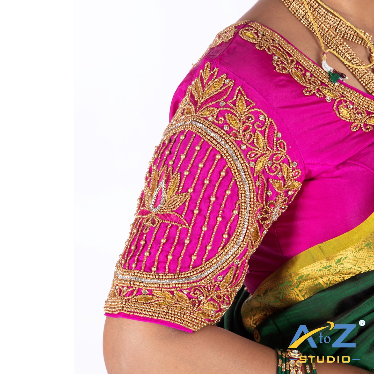 Bright Pink Silk Cloth Blouse with Lotus in circle Design