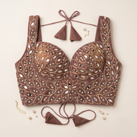 Onion Mirror Work Broad Strap Crop Top Blouse for Lehenga & Saree