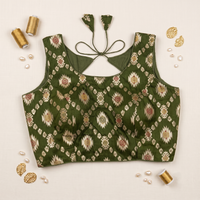 Mehendi Floral Jacquard Brocade Saree Blouse