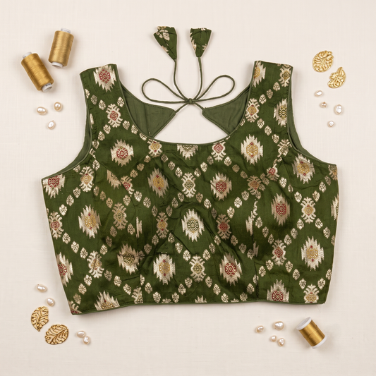 Mehendi Floral Jacquard Brocade Saree Blouse