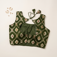 Mehendi Floral Jacquard Brocade Saree Blouse