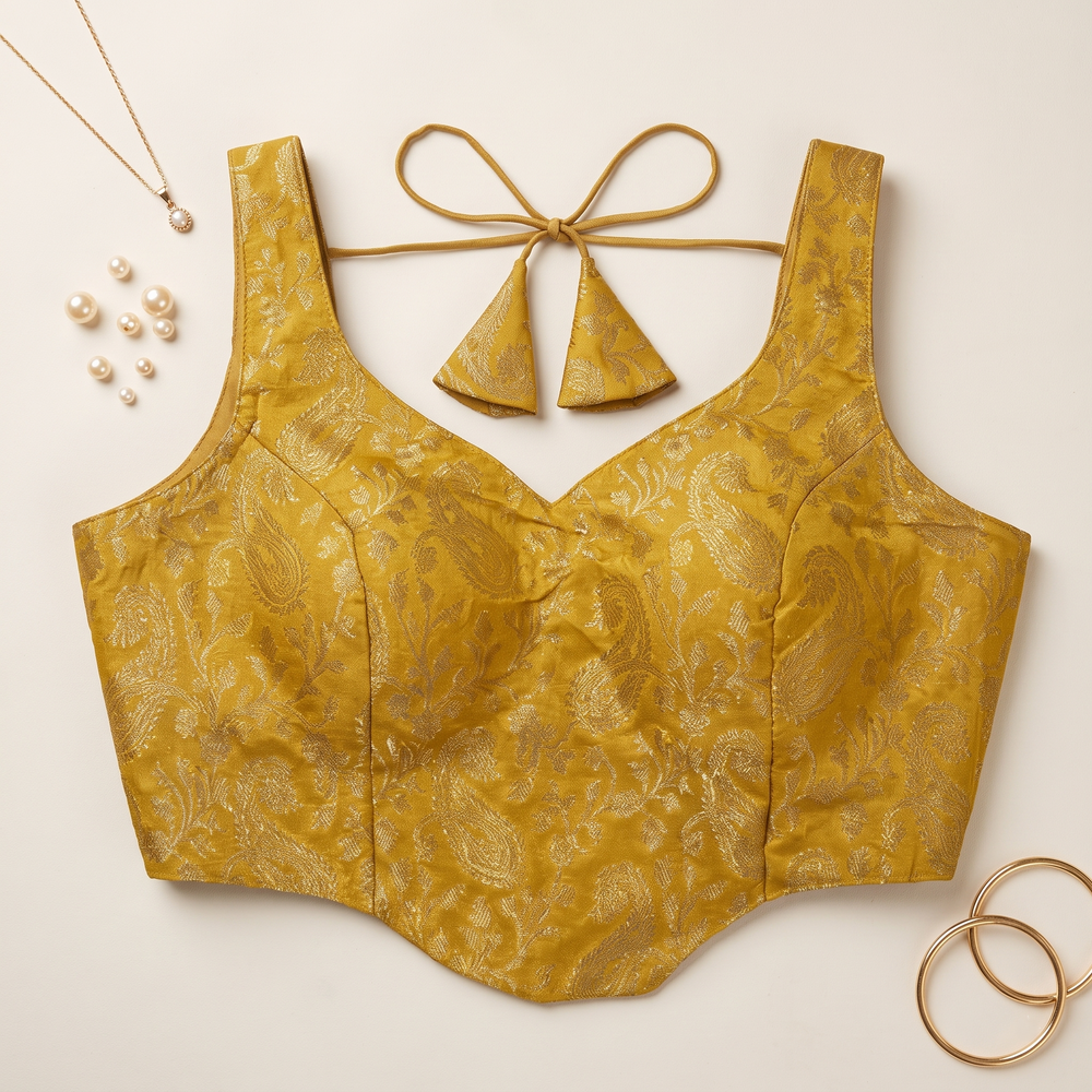 Yellow Banarasi Brocade Sleeveless Corset Blouse