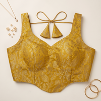 Yellow Banarasi Brocade Sleeveless Corset Blouse