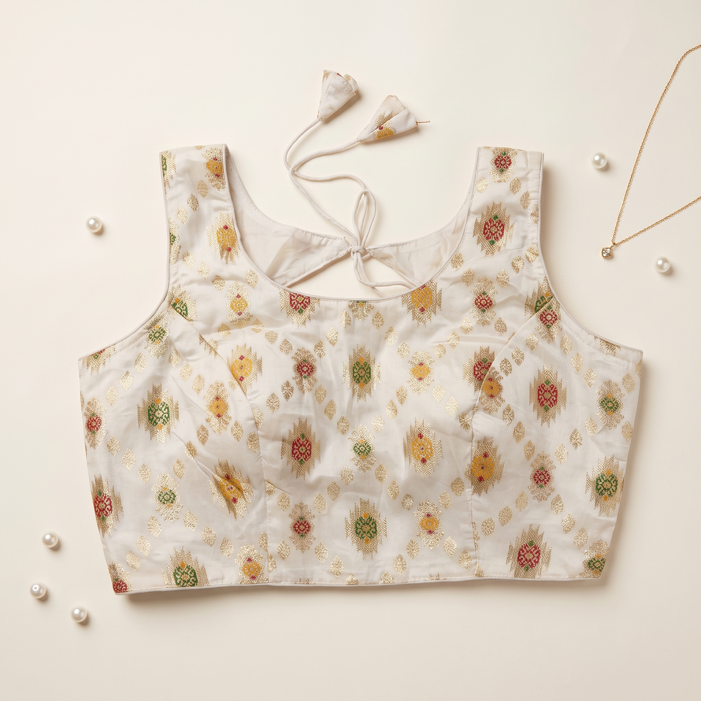 Cream Floral Jacquard Brocade Saree Blouse