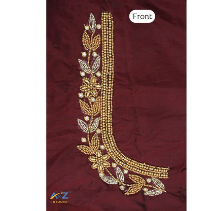 Light Brown Silk Blouse Piece With Aari Work