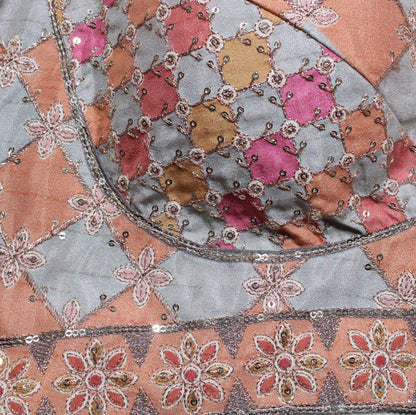 Grey and Peach Patchwork Zari Grid Blouse
