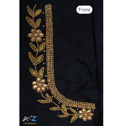 Black Silk Blouse Piece With Aari Work