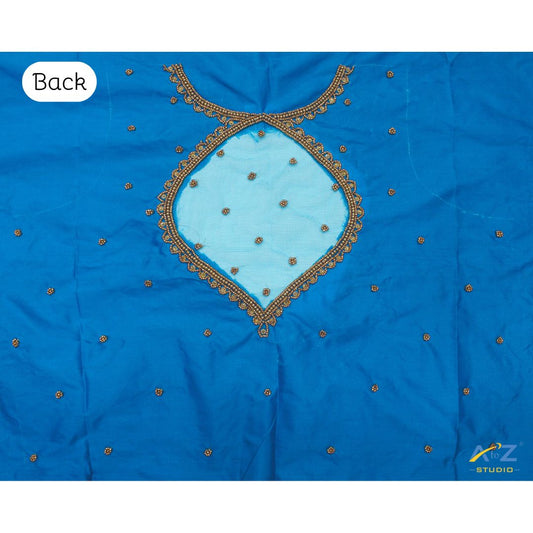 Dark Aqua Silk Blouse Piece With Aari Work