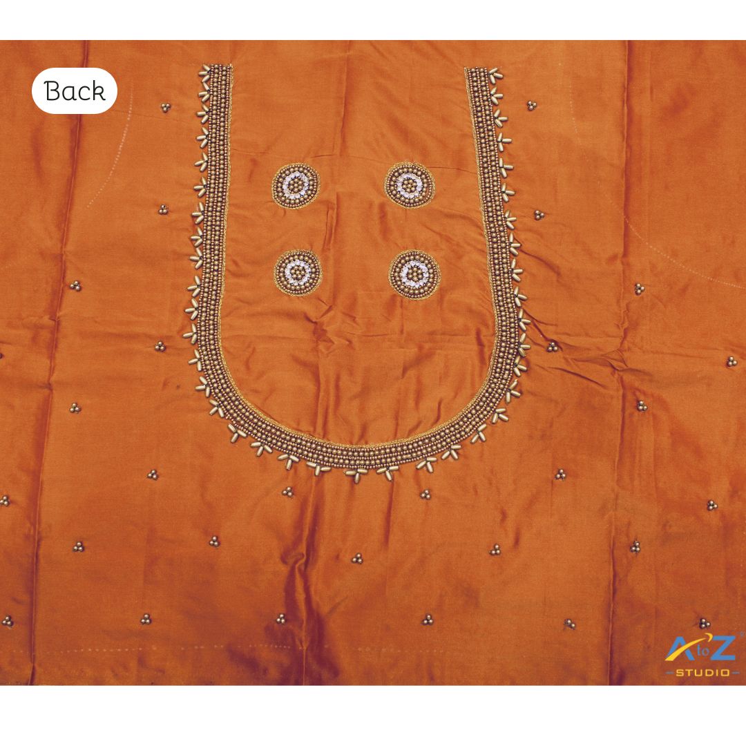 Dusty Orange Silk Blouse Piece With Aari Work