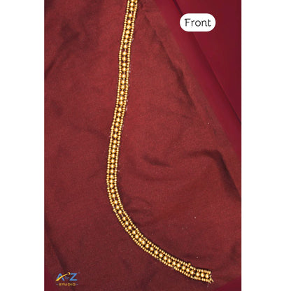 Dark Brick  Silk Blouse Piece With Aari Work