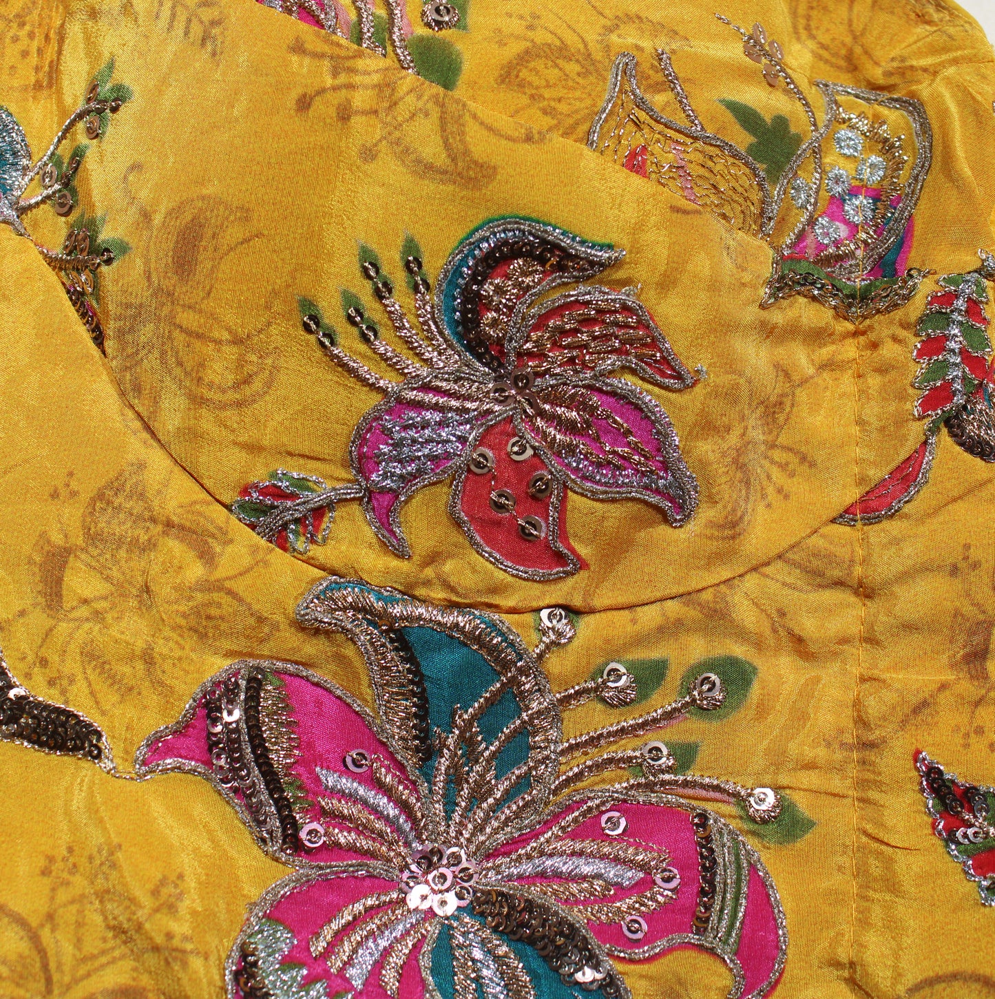 Yellow Velvet Floral Sequin Blouse