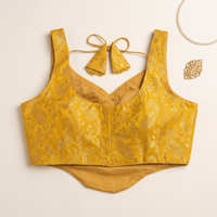 Yellow Banarasi Brocade Sleeveless Corset Blouse