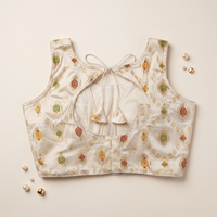 Cream Floral Jacquard Brocade Saree Blouse