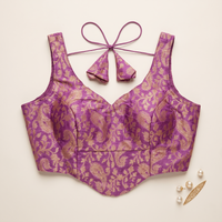 Plum Banarasi Brocade Sleeveless Corset Blouse