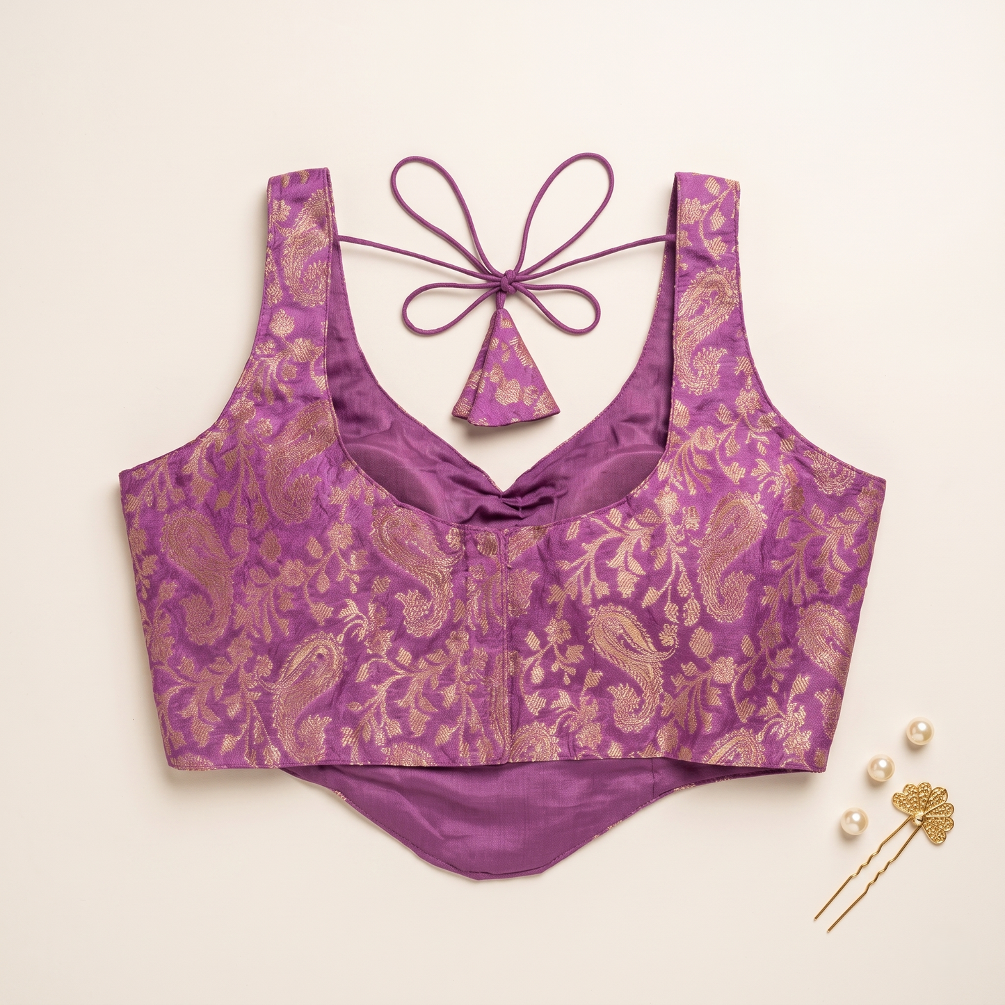 Plum Banarasi Brocade Sleeveless Corset Blouse