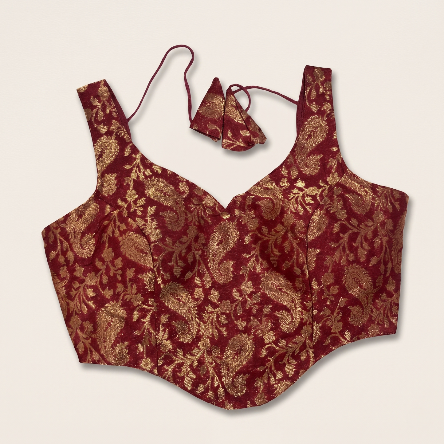 Maroon Banarasi Brocade Sleeveless Corset Blouse