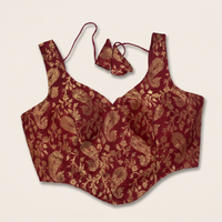 Maroon Banarasi Brocade Sleeveless Corset Blouse