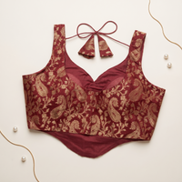 Maroon Banarasi Brocade Sleeveless Corset Blouse
