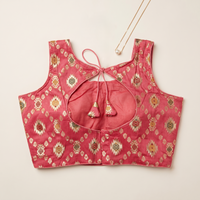 Peach Floral Jacquard Brocade Saree Blouse